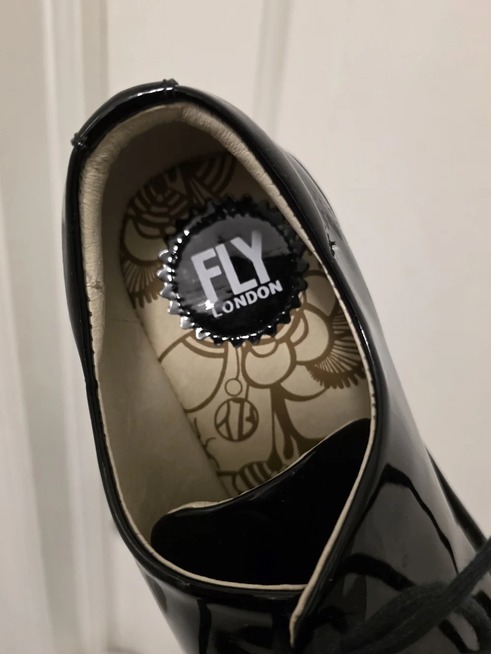 FLY London Black Patent Lace-Up Platform Shoes Size 39=8/8.5 US